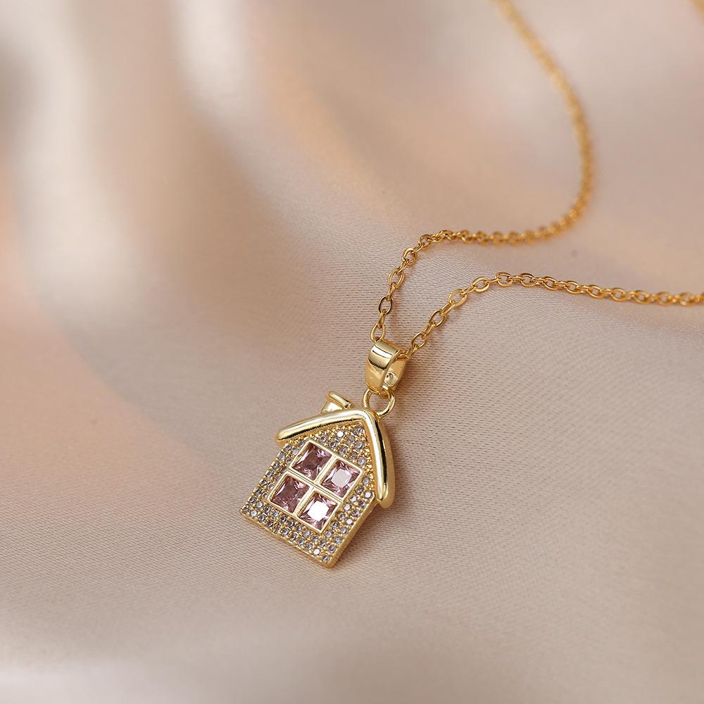 

Уютный маленький домик подвесное ожерелье для женщин 2023 Новая мода Золотой цвет Цепочка из нержавеющей стали Ювелирные изделия Свадебные аксессуары