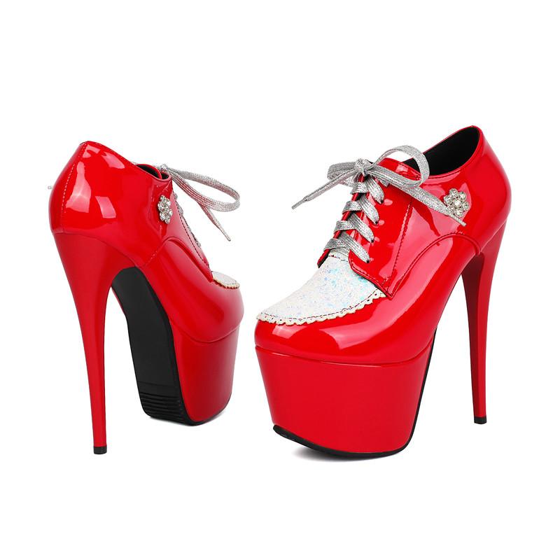 

Women s high-heeled single shoes spring and summer new waterproof table fine heel large size color matching low-top shoes 36 красный