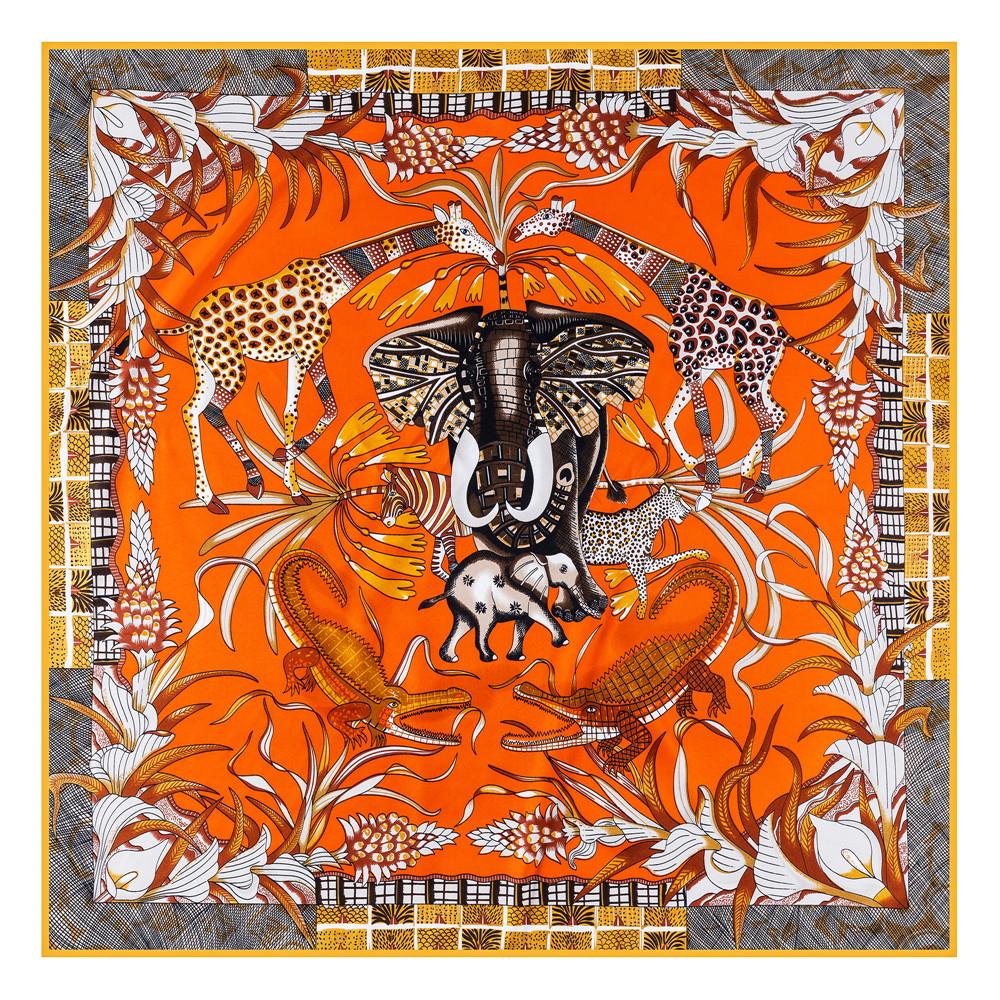 Manual Hand Rolled Twill Silk Scarf Women Timpani Print Square Scarves Echarpes Curled Foulards Femme Wrap Bandana Hijab 90CM