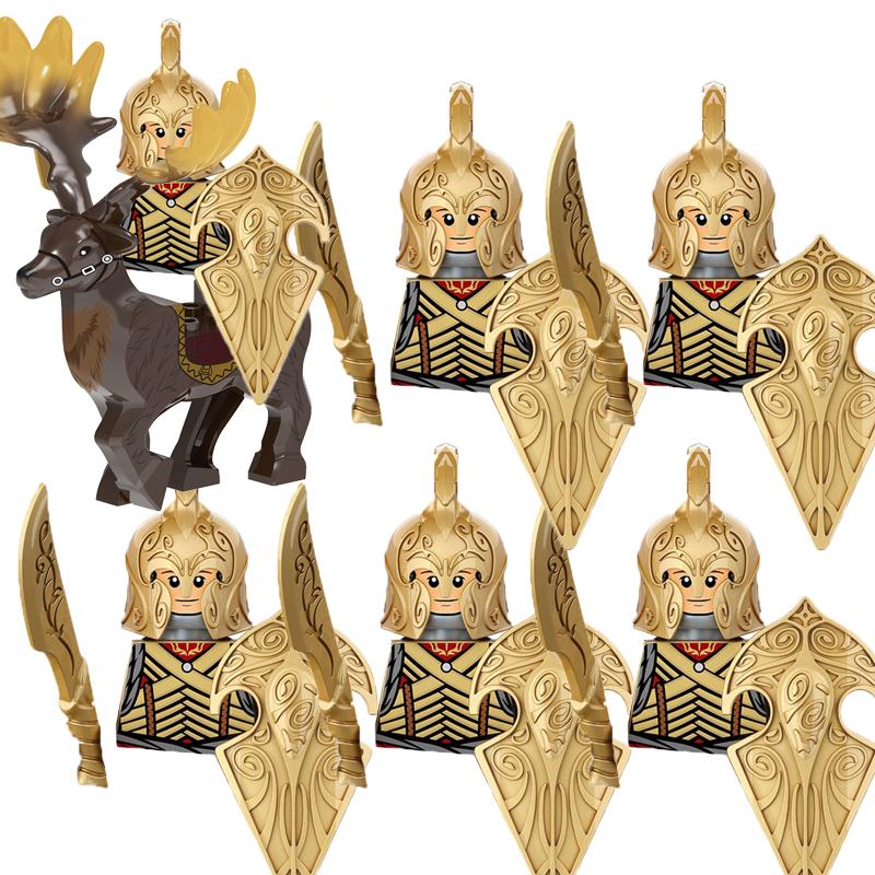 MOC Středověké Vojenské Stavební Kostky Elfský Bojovník Ork Rohan Gondor Rytíř Sada Postav Zvířecí Armáda Zbraň Luk Kuše Hračka