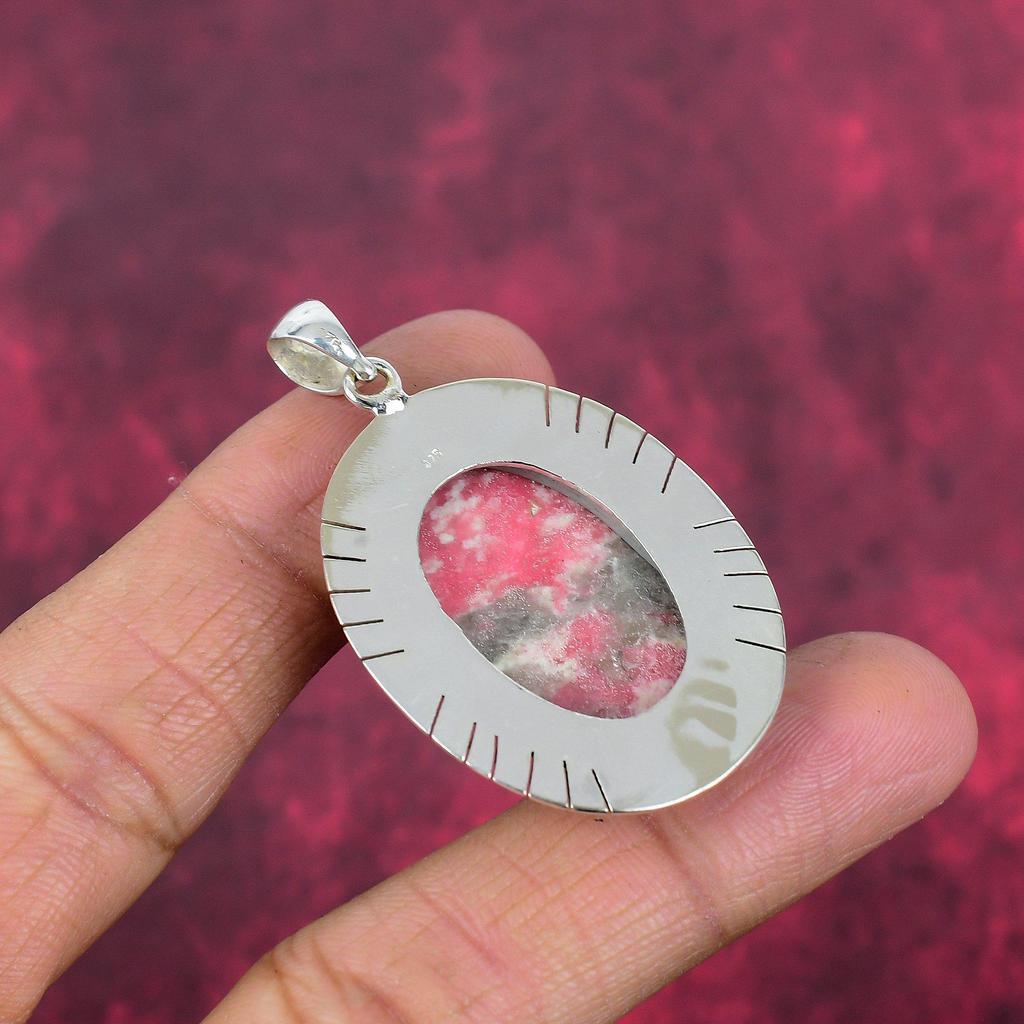 Pink Thulite Gemstone Pendant 925 Sterling Silver Jewelry, Handmade Antique Pendant Jewelry, Gift For Mother
