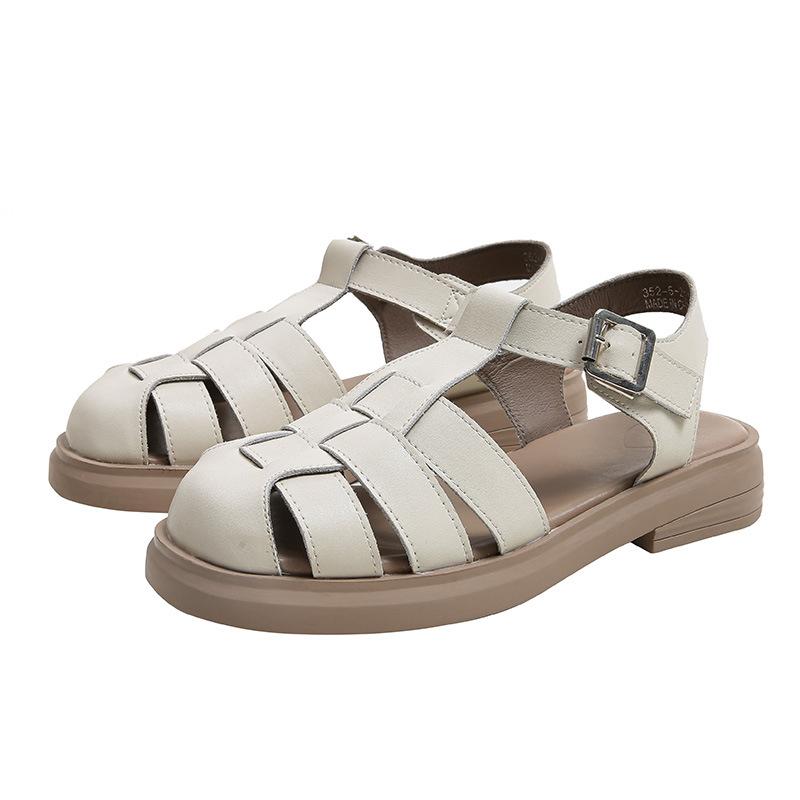 Мода 2024 Римские гладиаторские сандалии Женские вязаные кожаные туфли на низком толстом — фото 5