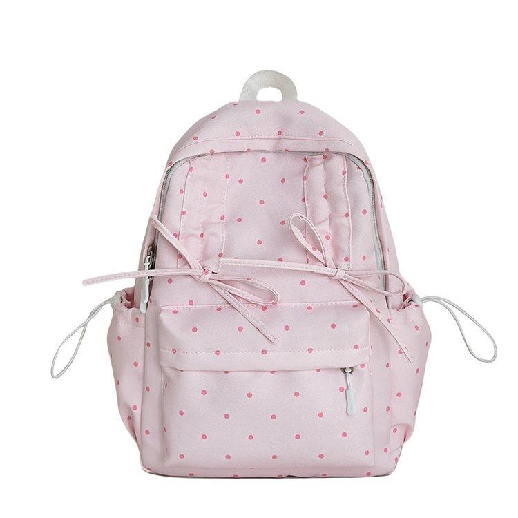 Schoolbag Korean version ins cute bow polka dot backpack bag female niche design fashionable versatile lightweight student schoolbag