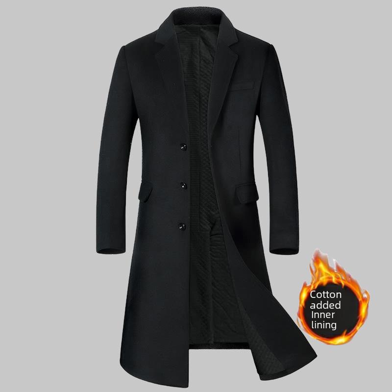 Men's Autumn/Winter Long Woolen Coat - Thickened Trench Windbreaker for Youth, Plus Size Available.