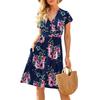 Fashionable New Women's Dress, V-neck Short-sleeved Printed Pockets, Elegant and Versatile