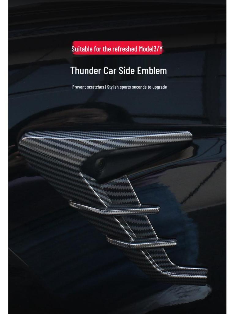 Tesla Model 3/Y Fender Camera Cover and Side Emblem Sticker.