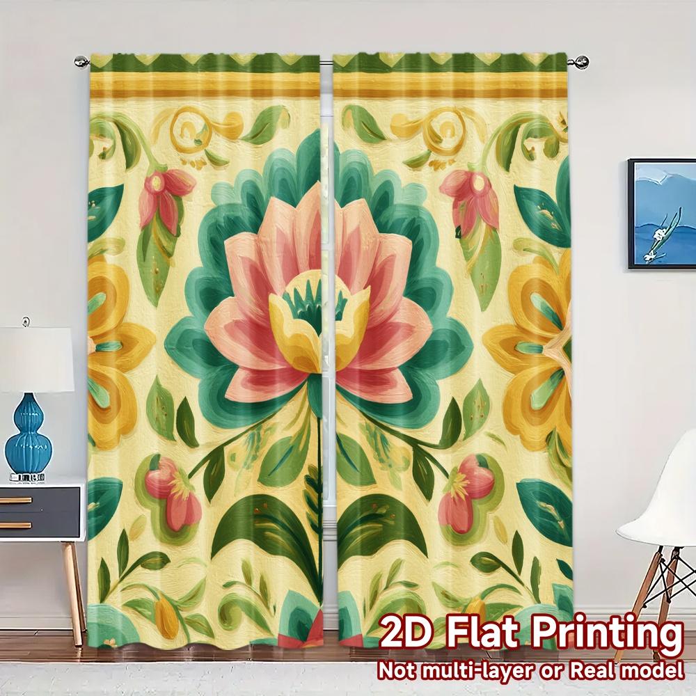 

Flat Printing Curtains Without Rod Floral Elegance Design April Fools Is Day Holiday Digital Set Of 2 Made Polyester W100*H70(CM)-Grommet top&1PCS