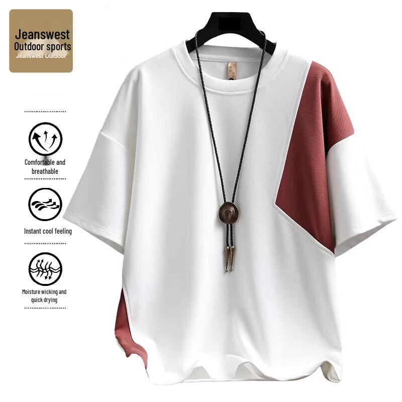 

JEANSWEST OUTDOOR Men s Two-Tone Patchwork Short Sleeve T-Shirt 4XL