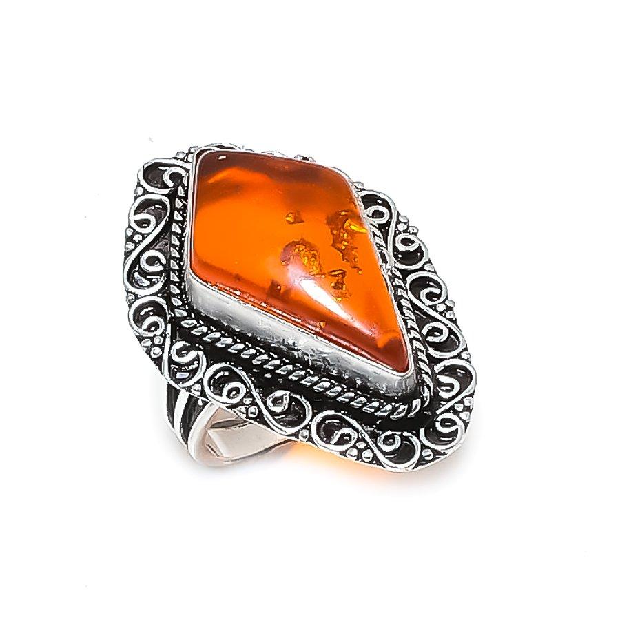 

Natural Baltic Amber Gemstone 925 Sterling Silver Jewelry Ring Size 8 ETC-13987
