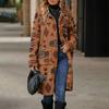 Cappotto Lungo Giacca da Donna a Senso Unico Stile Etnico Stampato Peluche Autunno Inverno