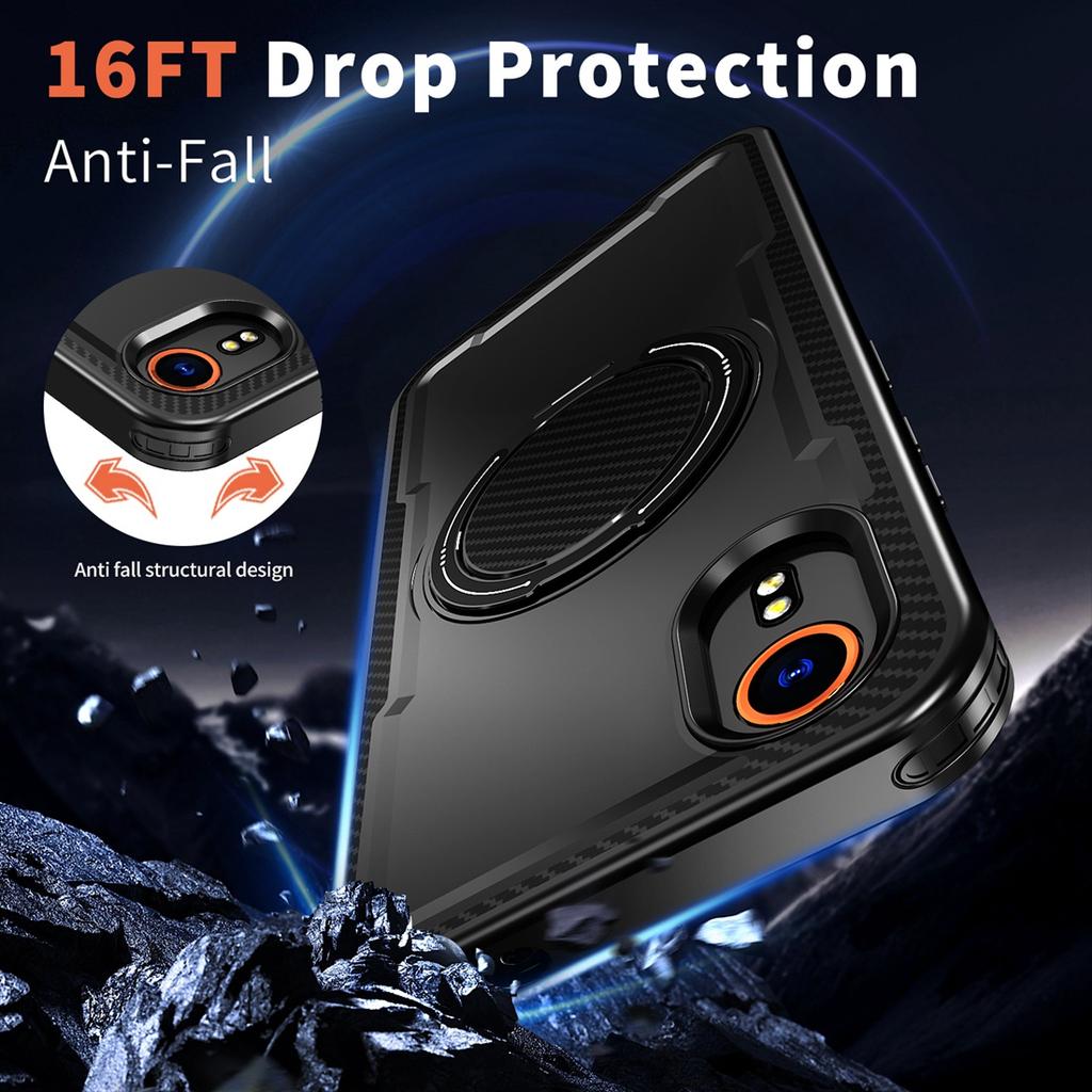Für Galaxy XCover7 Hülle mit Ständer, Kohlefaser-Textur, MagSafe-kompatibel, Stoßfeste Handyhülle, Passend für Samsung Galaxy XCover 7