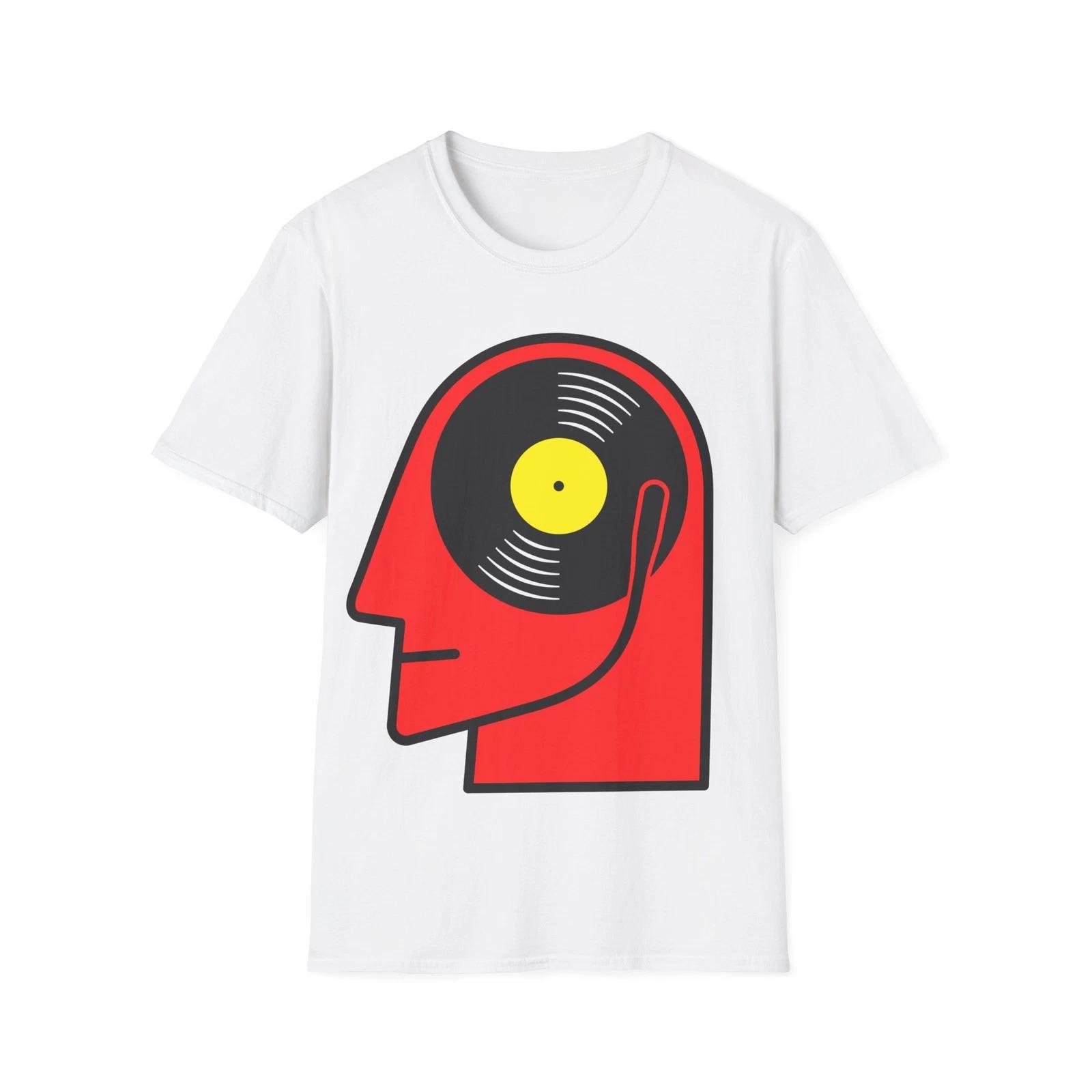 Vinyl Album Head T-Shirt, Funny Music Fan Graphic Tee, Unisex Regiular Fit Top 4XL
