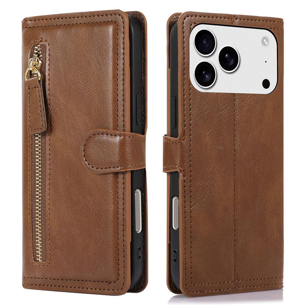 For iPhone 17 Pro Max Case Zipper Flip Leather Phone Cover with Card Holder