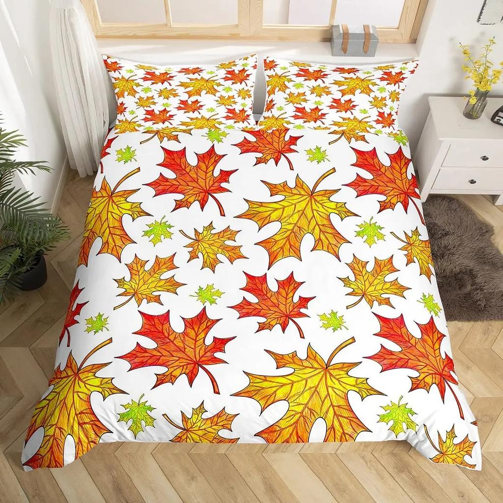 Comforter Maple Leaf Twin King Botanical Leaves Bedding Set Autumn Plant Fallen Leaves Comforter For Boys Girls Room