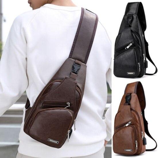 Fashion Men's Leather Sling Pack Chest Shoulder Crossbody Bag Biker Satchel Men Briefcases