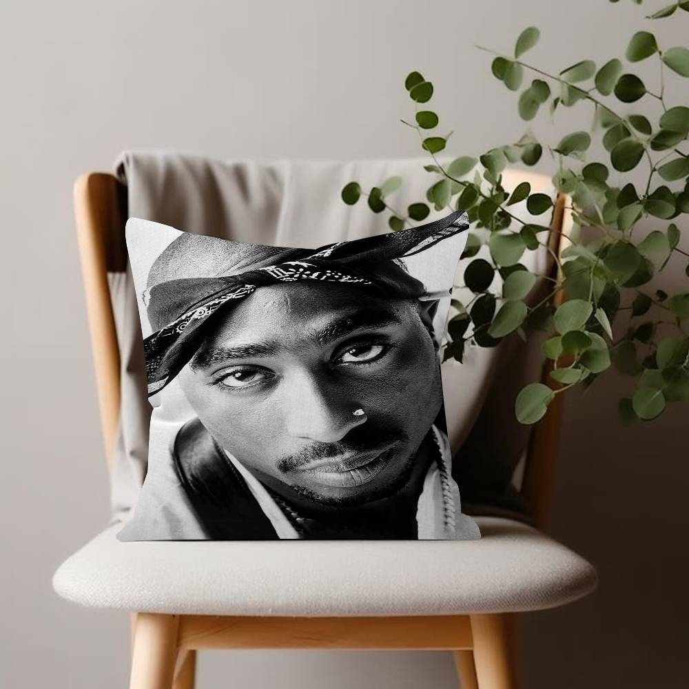 Black and White Pop Hip Hop Rapper PAC Pillow Cushion Cover Pillowcase Living Room Sofa Home Decor Customized
