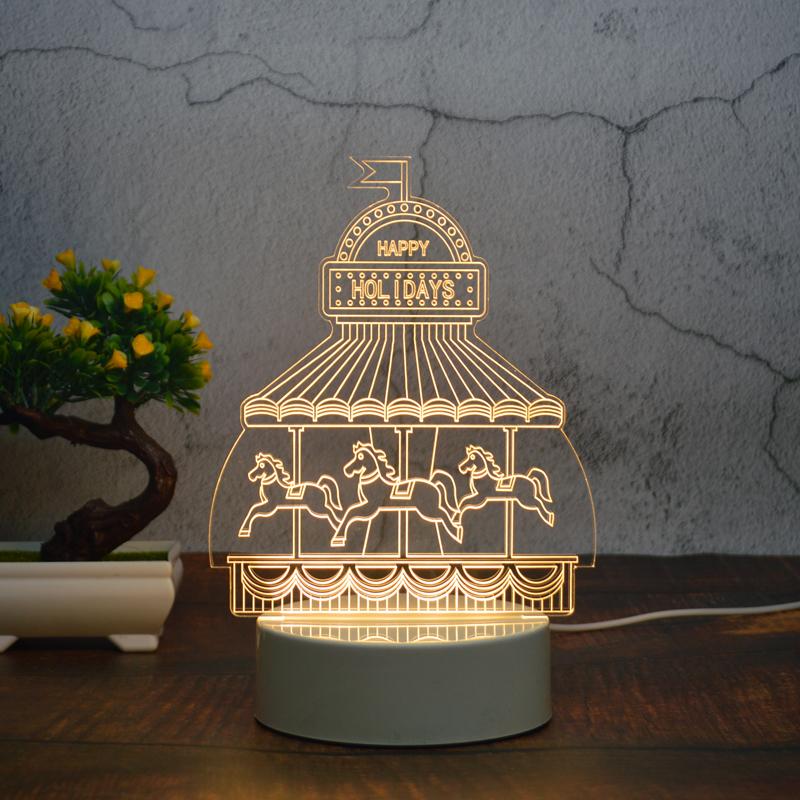 Indoor Modern Etch Lighting LED Optical Illusion 3D Acrylic Night Light Lamp Warm White USB Power 1-Year Warranty Small Size for
