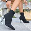 Fashion Black Stretch Skinny Socks Boots Women's 2025 New Mid-Tube Stiletto Pointed Toe High Heel Booties