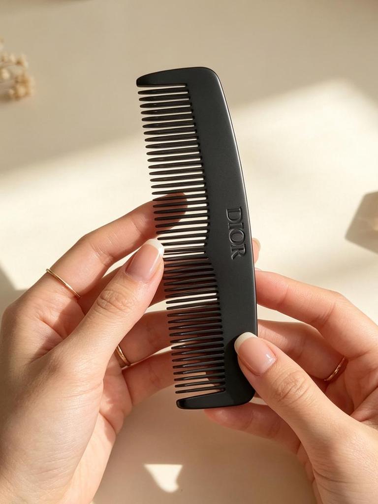 DIOR Fine‑tooth Pocket Hair Comb Portable Anti‑static Hair Styling Comb With Leather Storage Pouch Travel‑size Hairdressing Tool