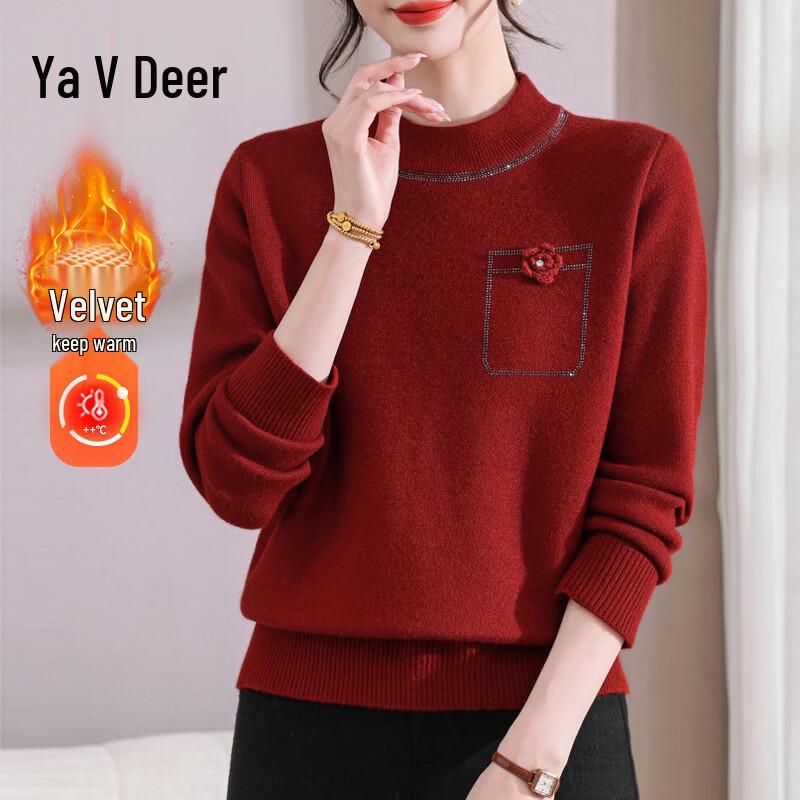 Yalu Mid-Aged Women s Winter Fleece Lined Knit Sweater XXL