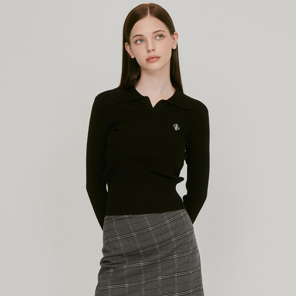 LIKK Simple Collared Ribbed Knit T-Shirt (Black)_L3C1-Nt11K