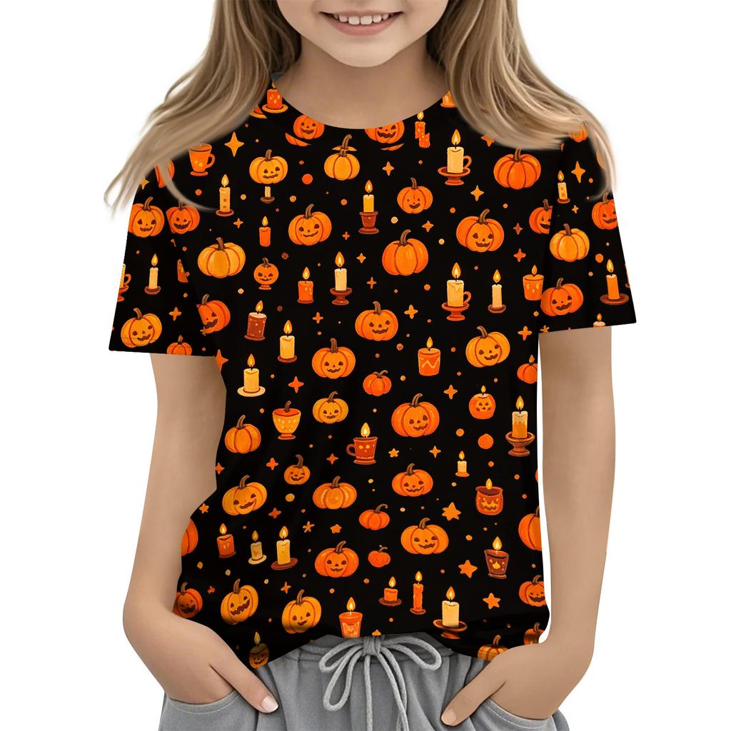 Boys and Girls Halloween T-Shirt - Round Neck Short Sleeve Casual Graphic Tee for Kids