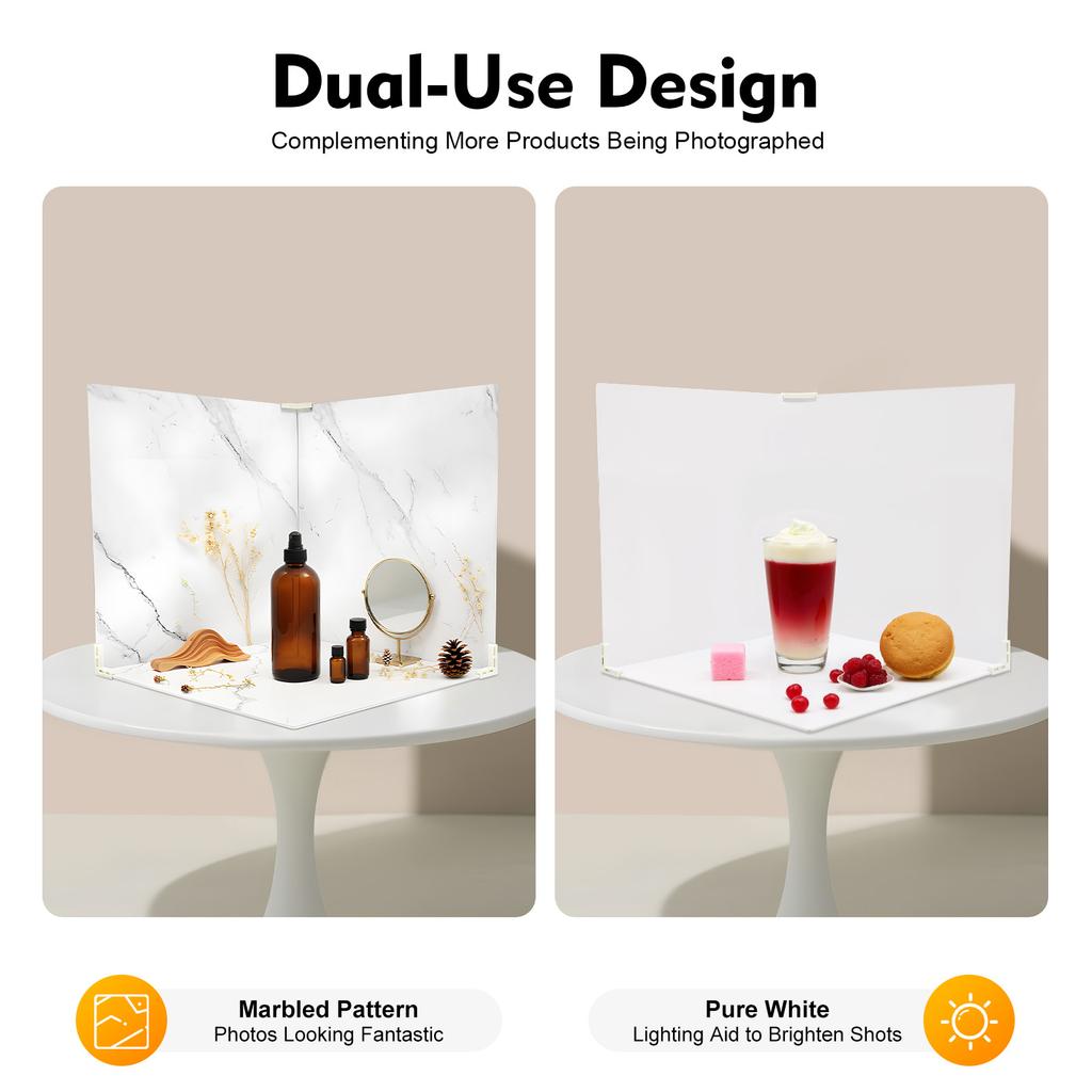 3PCS Double-Sided PVC Photo Backdrop Board 60x60cm Marble White Background for Product Photography Flat Lay Food Jewelry Shoot