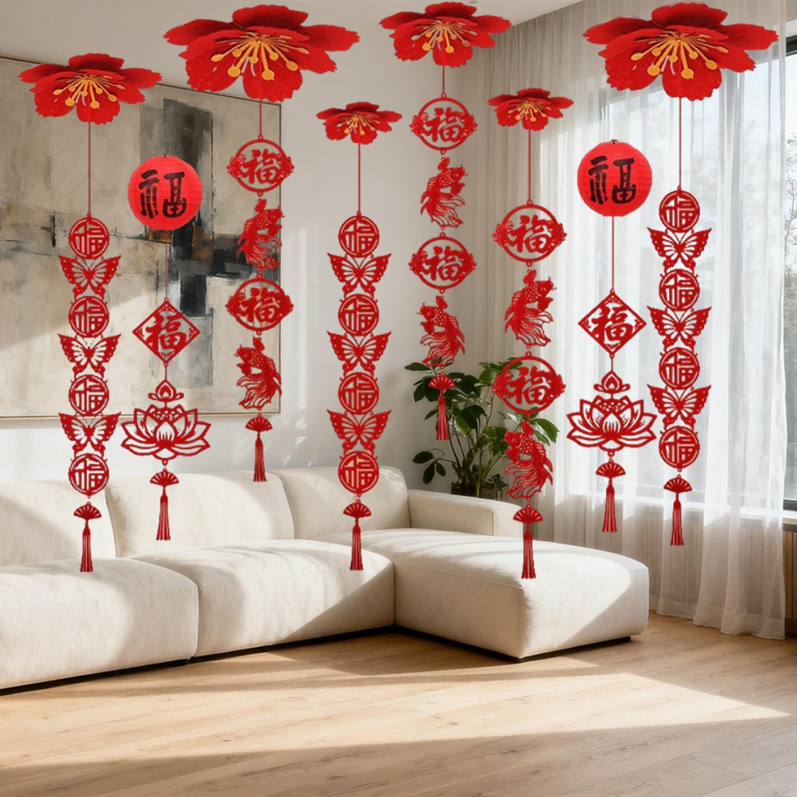 

Red Felt New Year Pendants with Fu Character Spring Festival Ceiling Decoration for Chinese Lunar Year Events