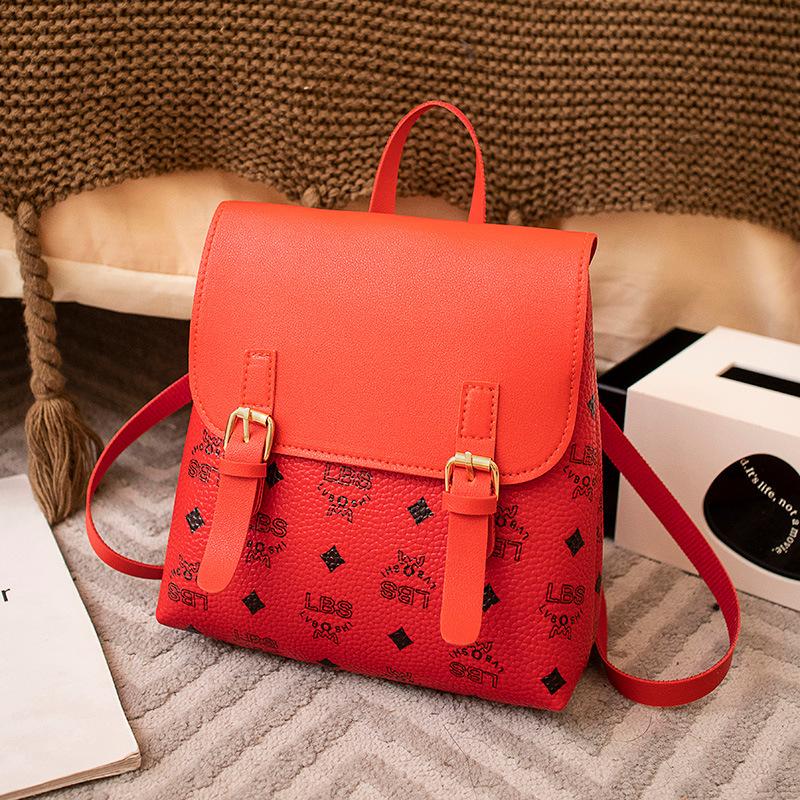 Printed retro backpack versatile fashion texture niche women's bag