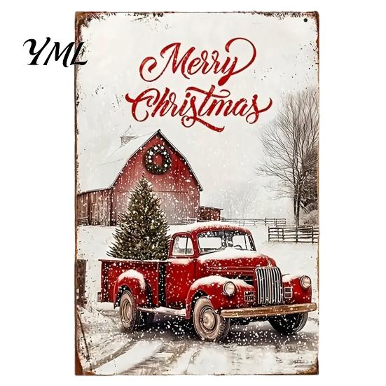 Indoor Outdoor Festive Wall Art Christmas Wood Sign, Vintage Santa's Sleigh Parking Only 2D Retro Wooden Seasonal Ornament Rustic Farmhouse
