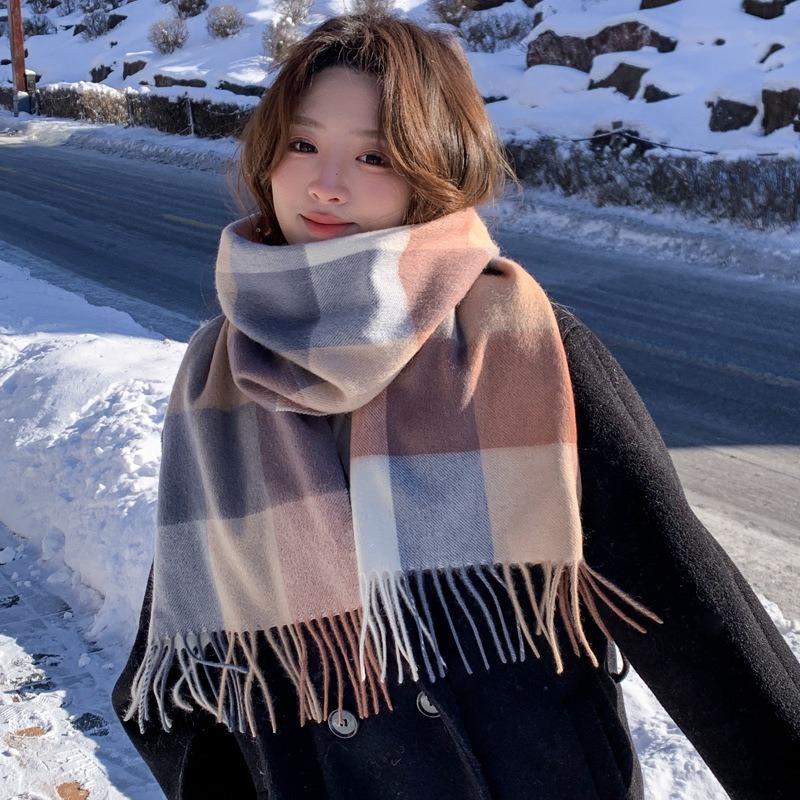 Atmosphere pure wool plaid scarf retro men and women couples high-grade thickened winter warm scarf