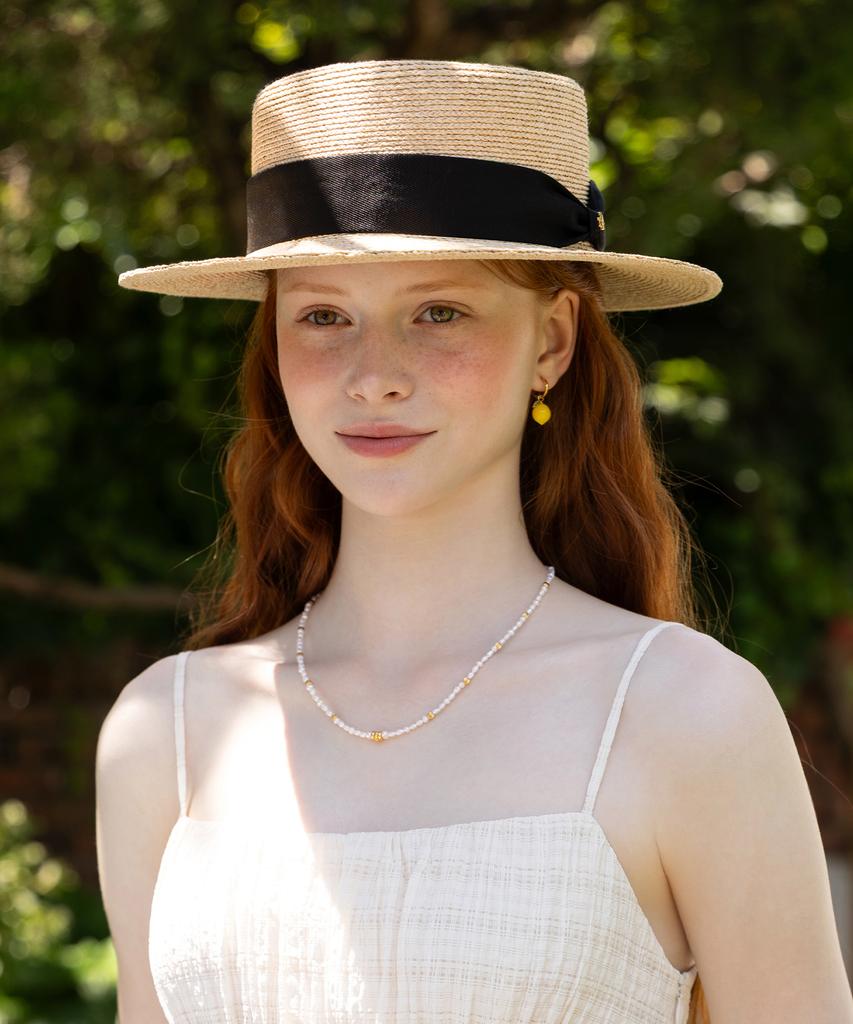 Tatiana Lunel Ribbon Band Natural Raffia Boater Hat Ht8195 Black