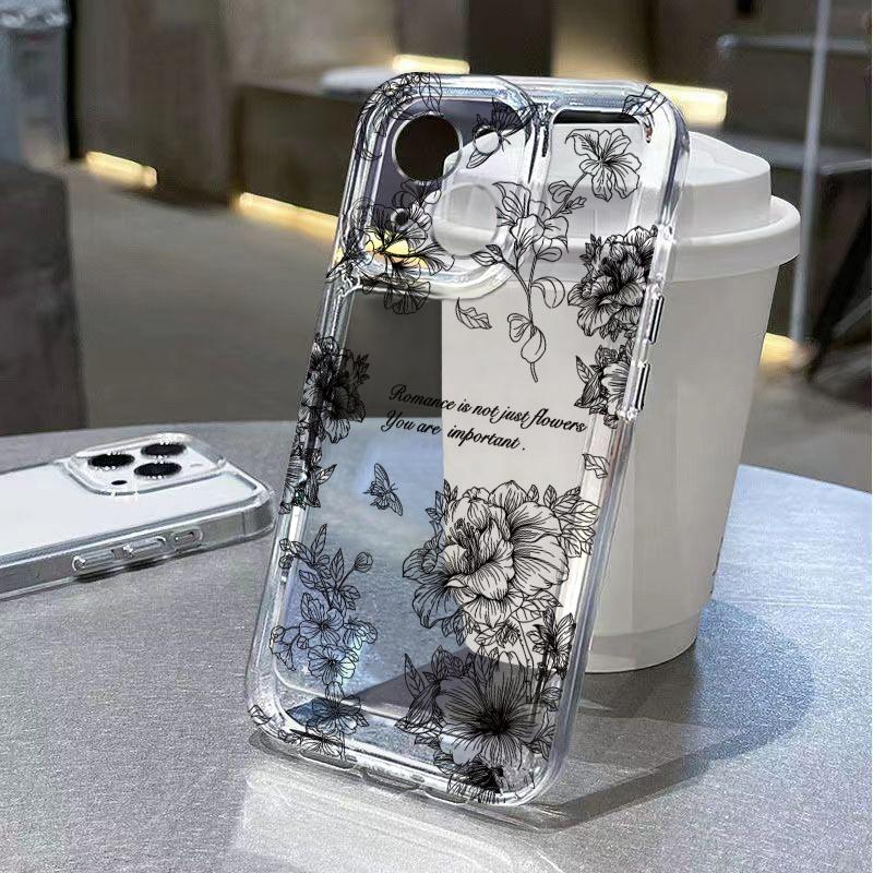 Line flower Phone Case for iPhone 17 Air 16 15 14 13 12 11 Pro Max Plus Mini  X 8 7 Soft Transparent Cover Fundas Accessory