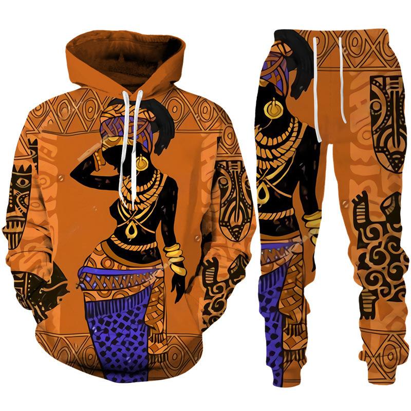 Frühling Herbst Sweatshirt Set 3D Druck Afrikanischen Ethnischen Stil männer Hoodie + Hosen Zwei Stück Lose Langarm Trainingsanzug kleidung