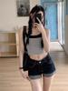 Spicy Girl Retro Dark Blue Hip-Hugging Denim Shorts: Slimming, Rolled Hem, Summer Style