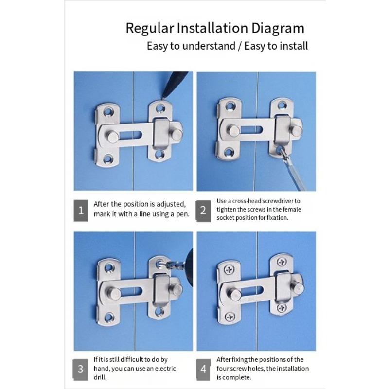 1SET Thickened stainless steel door buckle latch 90 degree sliding door lock Household pet cage door bolt Right angle lock