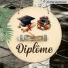 2D Flat, 1pc Vintage French Diploma Medal-Like Aluminum Plaque - 7.87Inch Round Graduation & Diploma Scroll with "Diplome" Inscription - Academic