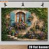2D French Countryside Stone Wall Backdrop with Flowers & Ivy Photography Background
