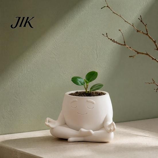 Durable PLA Plant Holder Sit In Meditation Planter, Cute Zen Flower Pot, 3D Printed Small Indoor Container Figure Pot for Succulents Cacti,
