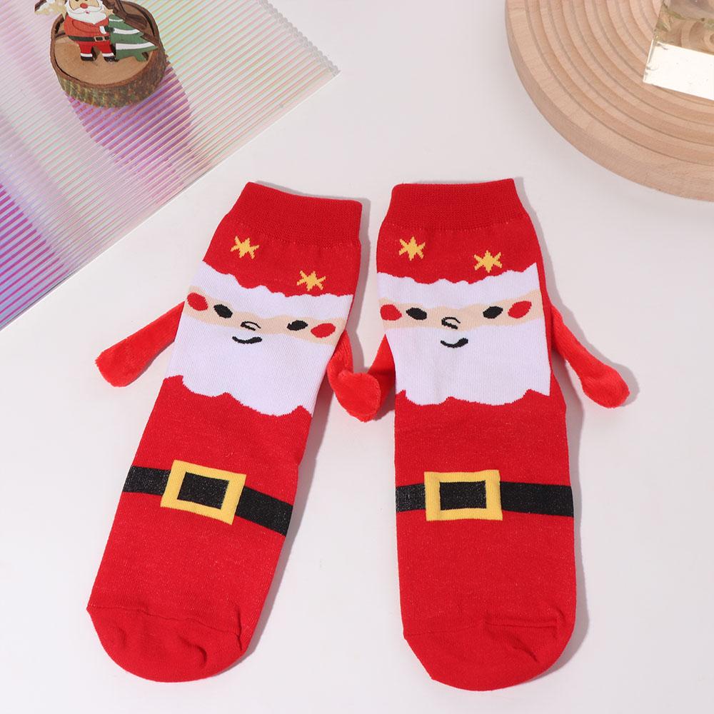 2Pairs Magnetic Christmas Socks Tree Cotton Mid-calf Sock Fashion Hand in Hand Socks  Couples