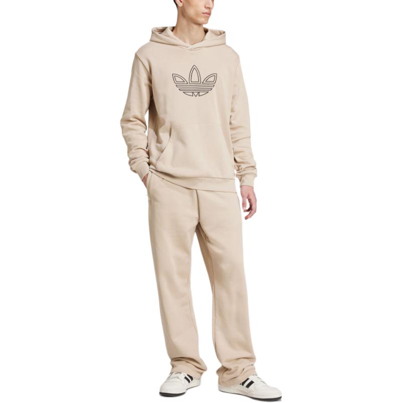 Adidas Originals Trefoil Hoodie FW24 Outline Series Fashion Comfortable Soft Hooded Sweatshirt Men Hoodies Beige JJ1505