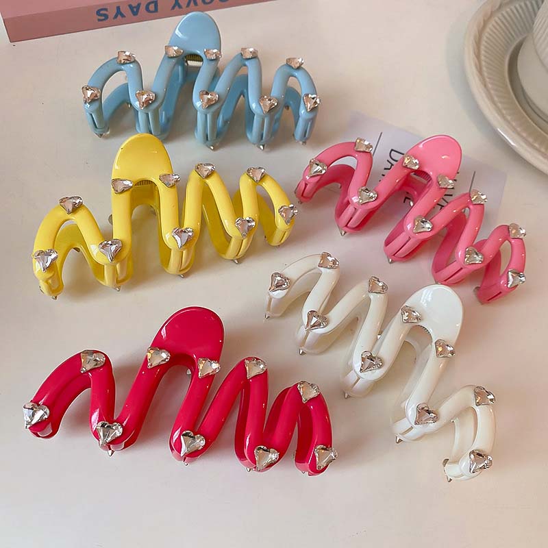 Koreanische Weiße Liebe Herz Strass Wellen Haarspangen für Frauen Bunte Große Acryl Haarspange Kopfschmuck Haarschmuck