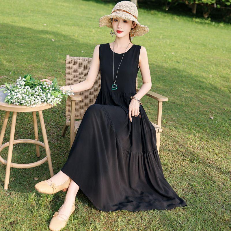 Sommer Fließendes Baumwollkleid Ärmellos Junge Frauen Strand Langes Kleid Urlaubs-Sommerkleid