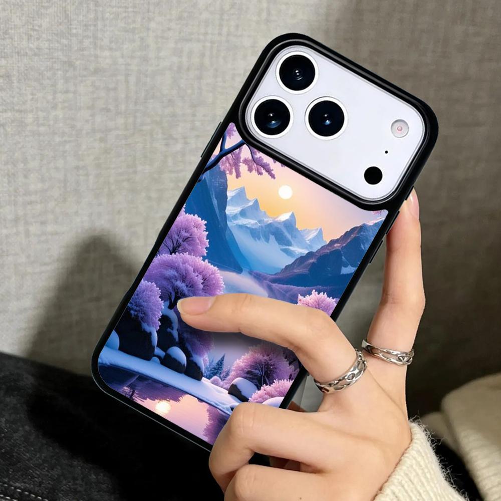 Capa Case for iPhone 17 Air 16 Pro Max 15 Plus 11 13 Mini 14 12 Back Phone Cover Landscape Winter Light Snow