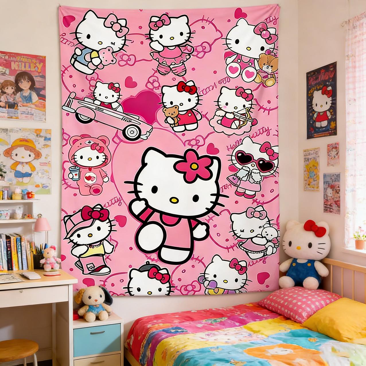 

Sanrio Hello Kitty Розовый Гобелен Мульти Стиль Мультяшный Принт Настенный Декор Милая Спальня Домашний Декор Подарок для Фаната Hello Kitty Плоская Печать 74x94cm(29x37in)
