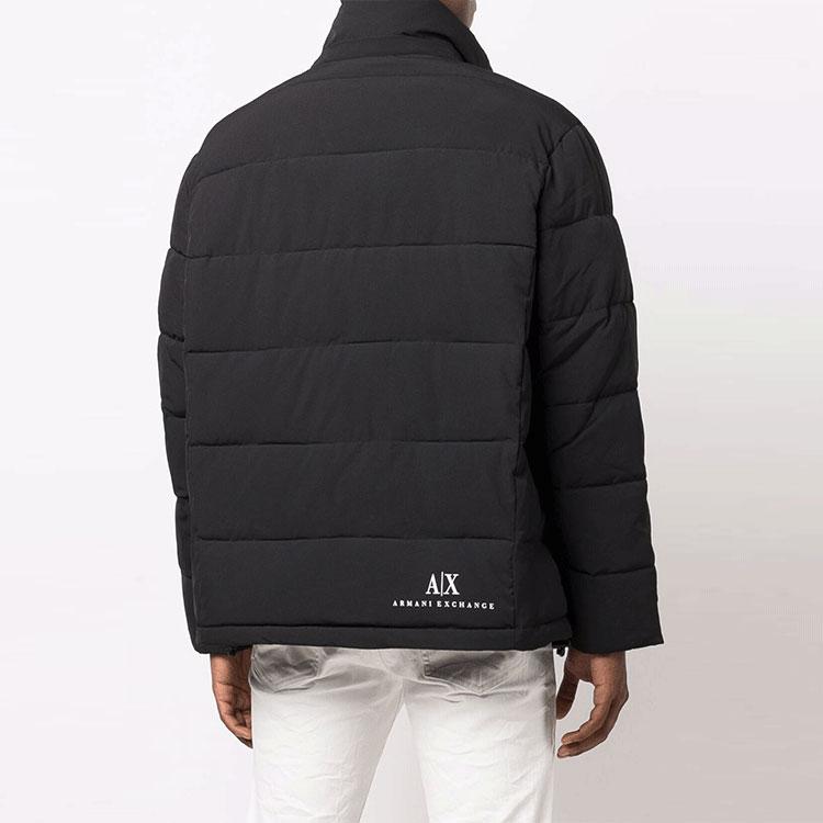 Armani Exchange Solid Color Letter Print Warm Removable Hooded Long Sleeve Zipper Fitted Cotton Jacket Men Jackets Black 6KZB12-ZNICZ-1200