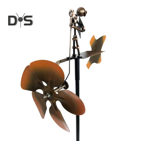 Moară de vânt metalică cu acționare manuală, chitarist, figurină Steampunk, decor de artă pentru curte, grădină și terasă