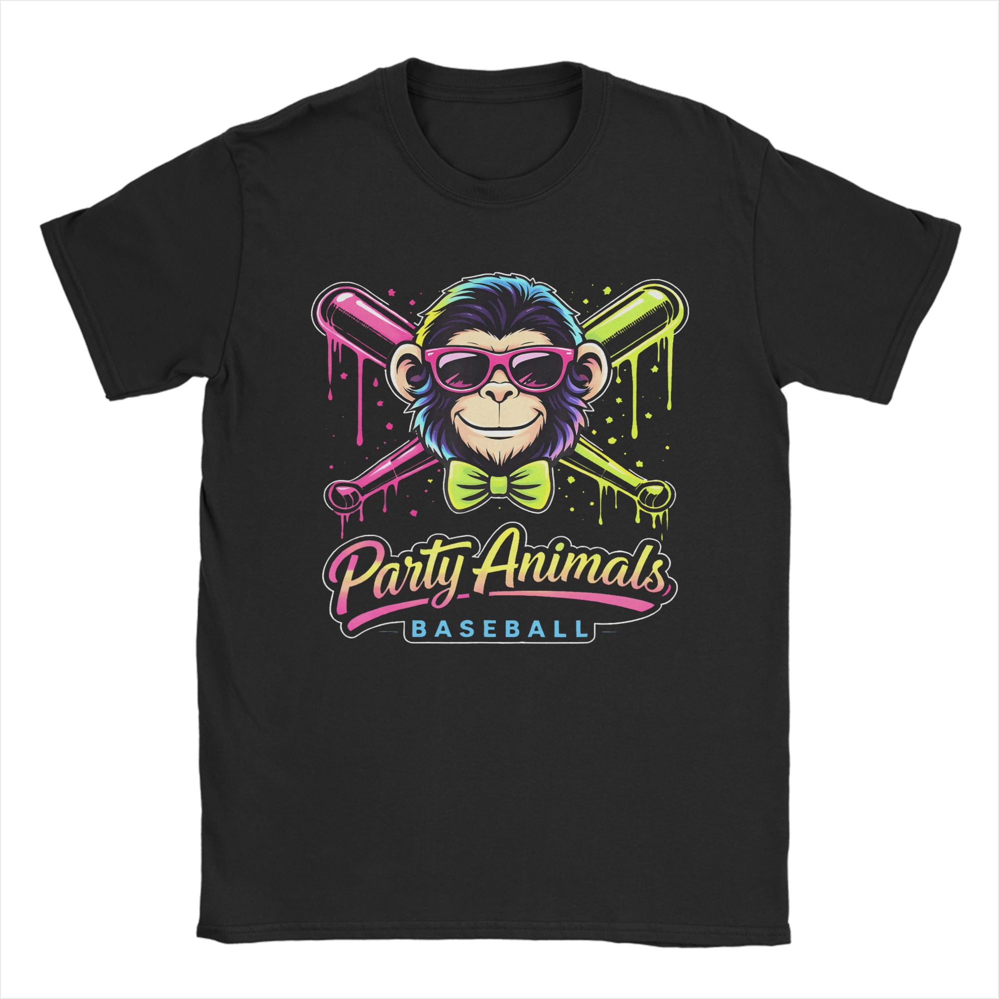 Party Animals Baseball Funny Monkey Unisexs T Shirts Vintage Tee Shirt Short Sleeve Round Neck TShirts 100 Cotton Summer Clothes S