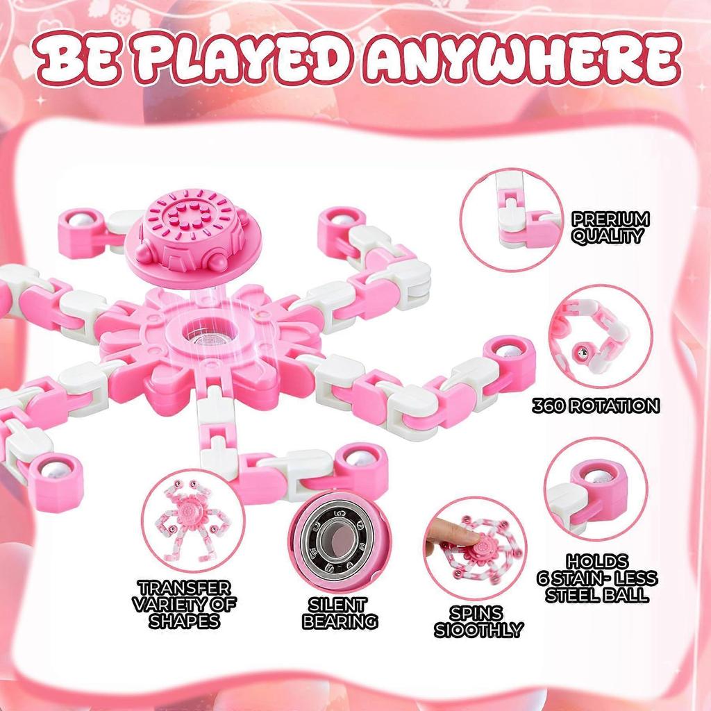 24PCS Pink Transformable Fidget Spinners,Valentines Day Gifts for Kids, Valentines Fidget Party Favors,Sensory Bulk Robot Fidget Stress Relief Toys Fo