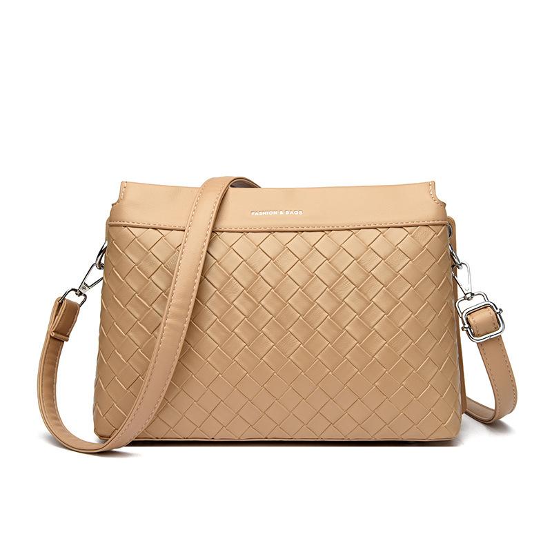 Niche versatile woven pattern messenger bag women's new solid color shoulder bag texture commuter simple small square bag
